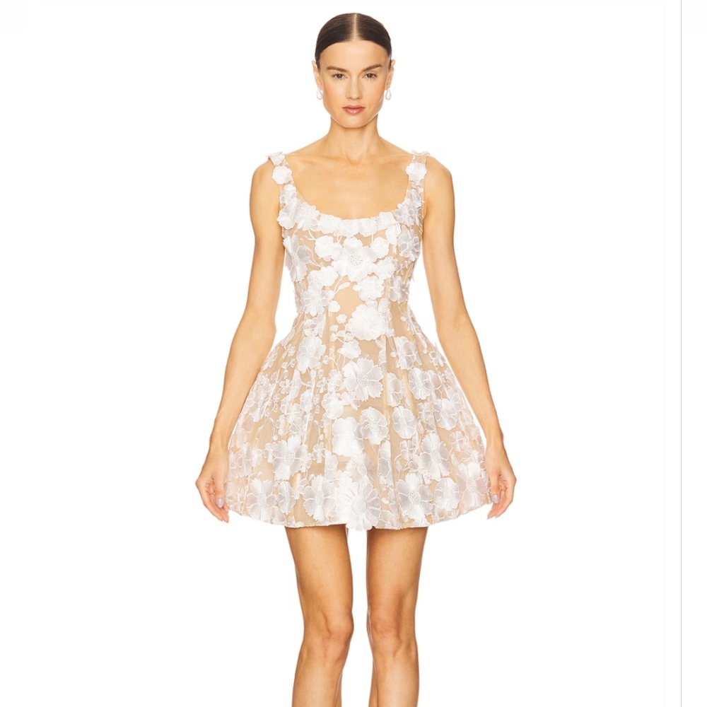 White Floral Lace Mini Dress - Women's Elegant Party Dress